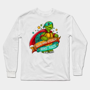 Turtle with ribbon, cape, mask, stars and motivational slogan. Long Sleeve T-Shirt